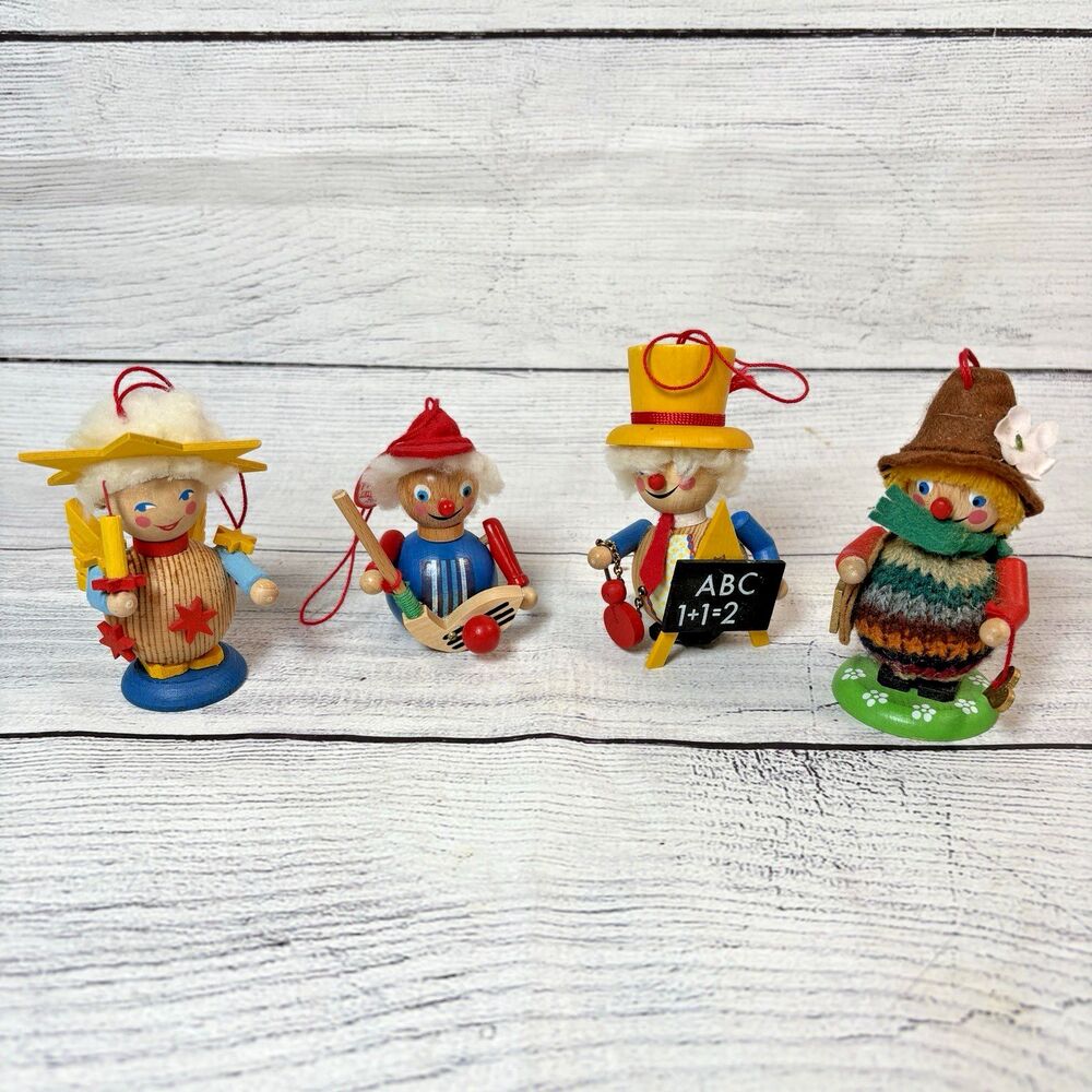 Steinbach Volkskunst Christmas Ornaments Lot Of 4 Wooden Made In Germany Vintage